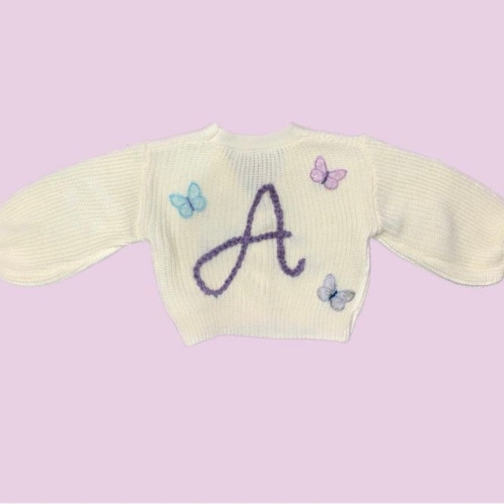 Custom Hand Embroidered Name Baby Sweater